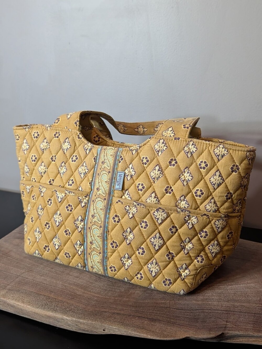 Quilted Yellow Floral Tote with Paisley Trim 90's Purse Handbag
